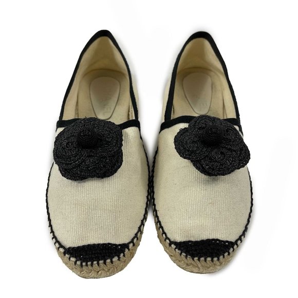 CHANEL - 10B Camellia Flower Espadrilles - Ivory, Black - 37- US 7 - Picture 1 of 13